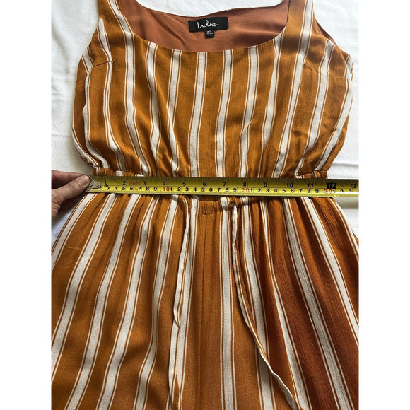 Lulus Crop Jumpsuit Burnt Orange White Striped Pockets Fall Harvest Boho Size XS - Picture 4 of 14